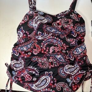 SWIM 365 Paisley blue & red swim top/dress. Ruching on sides, adj straps 14W